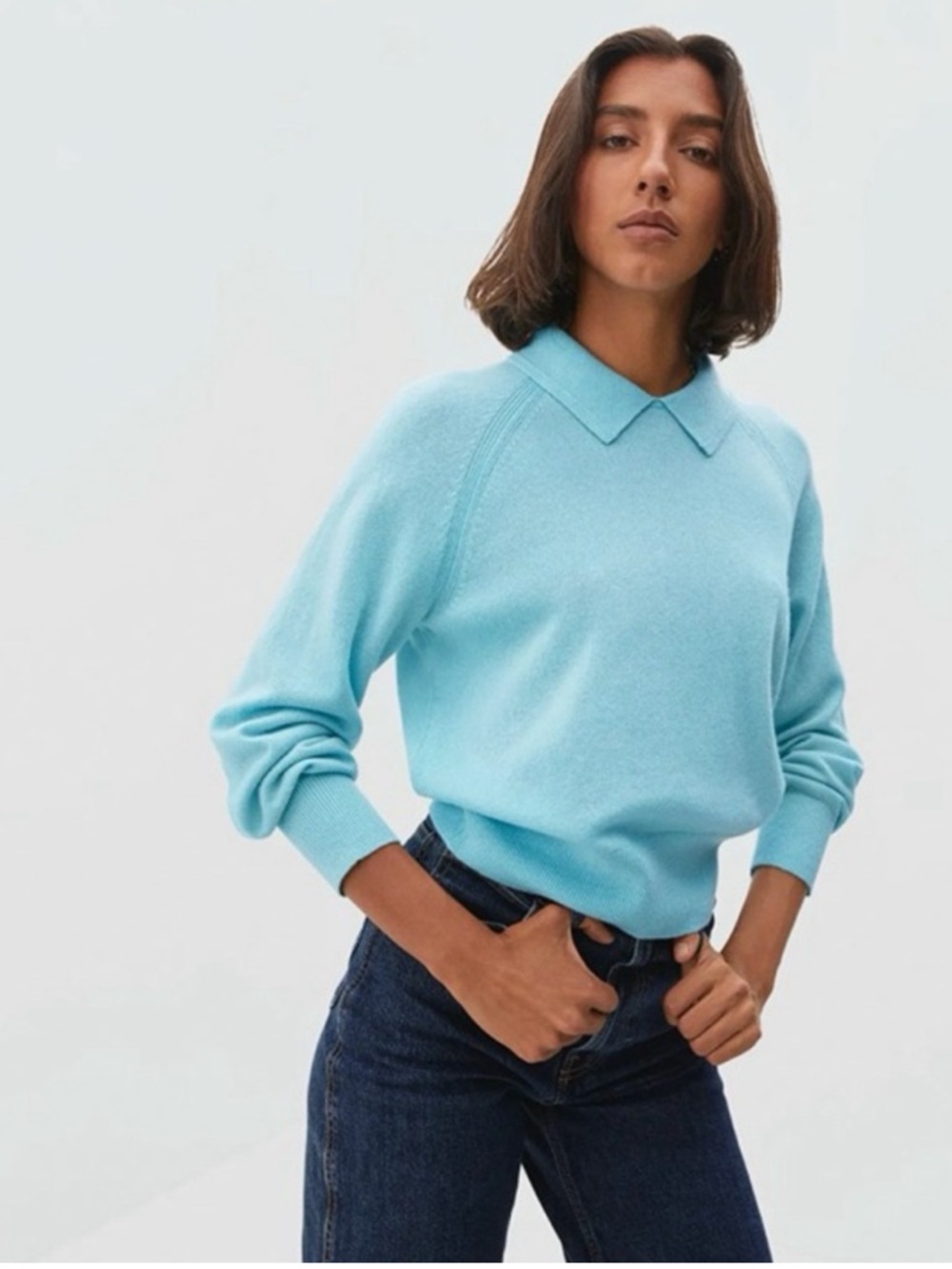 Everlane Women's Collared Crewneck Sweater - Aqua Blue